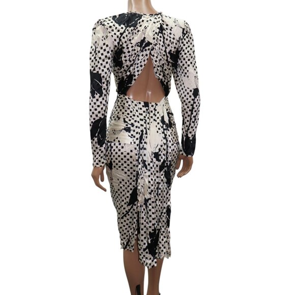 LESLIE RUBIN 50s Style Statement Black & White Floral Silk Midi Dress 4 - Picture 13 of 14